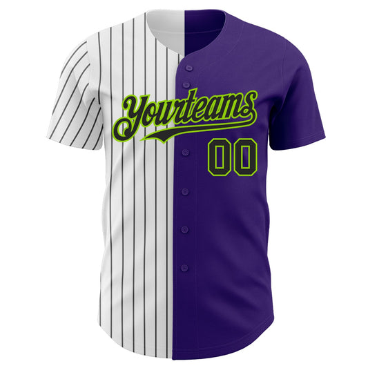 Custom Purple Neon Green-Black Pinstripe Authentic Split Fashion Baseball Jersey - Sky-Custom