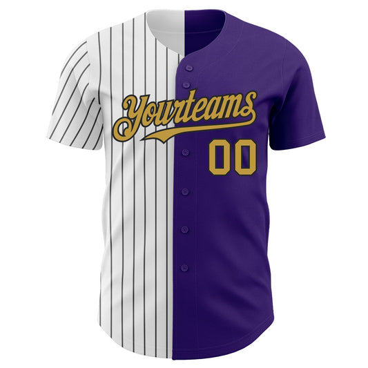Custom Purple Old Gold-Black Pinstripe Authentic Split Fashion Baseball Jersey - Sky-Custom