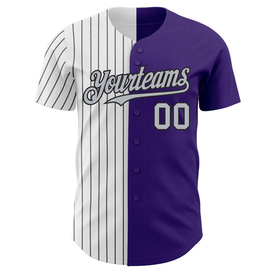 Custom Purple Gray-Black Pinstripe Authentic Split Fashion Baseball Jersey - Sky-Custom