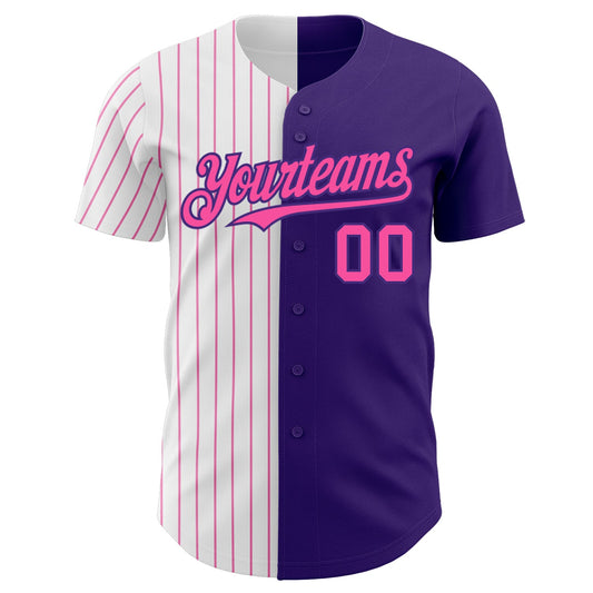 Custom Purple White-Pink Pinstripe Authentic Split Fashion Baseball Jersey - Sky-Custom