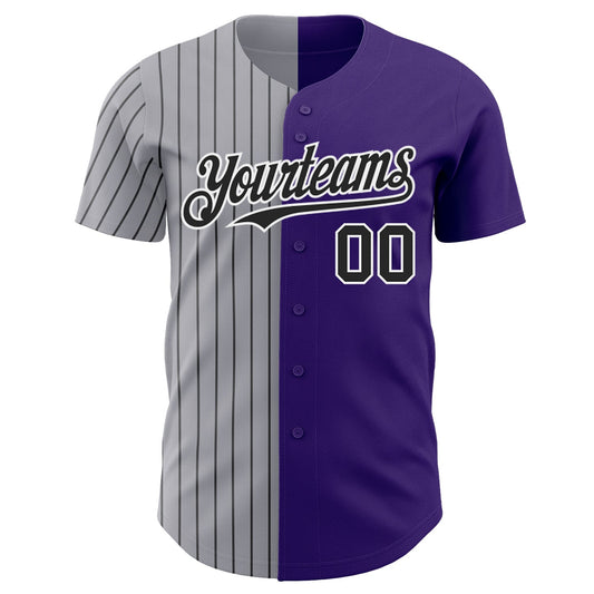 Custom Purple Gray-Black Pinstripe Authentic Split Fashion Baseball Jersey - Sky-Custom