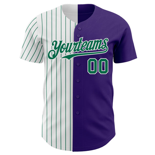 Custom Purple White-Kelly Green Pinstripe Authentic Split Fashion Baseball Jersey - Sky-Custom