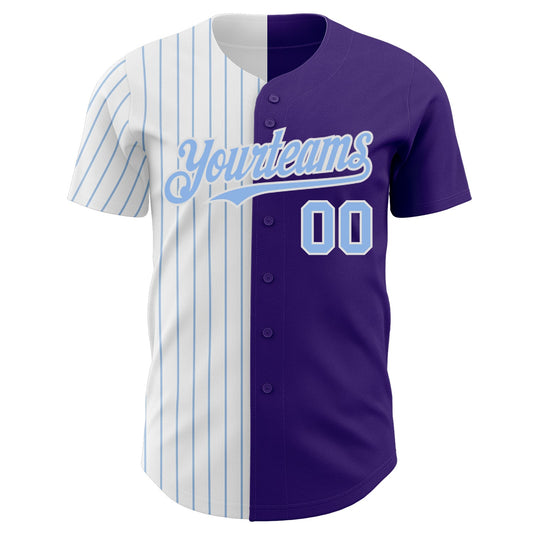 Custom Purple White-Light Blue Pinstripe Authentic Split Fashion Baseball Jersey - Sky-Custom