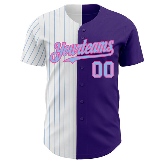 Custom Purple Pink-Light Blue Pinstripe Authentic Split Fashion Baseball Jersey - Sky-Custom