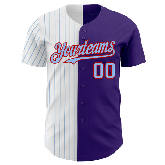 Custom Purple Red-Light Blue Pinstripe Authentic Split Fashion Baseball Jersey - Sky-Custom