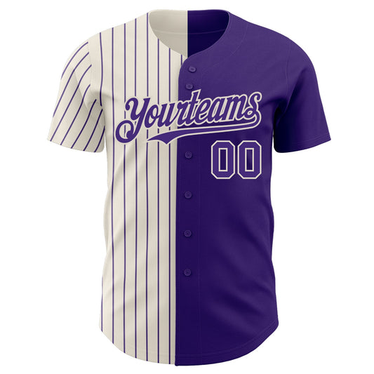Custom Purple Cream-Purple Pinstripe Authentic Split Fashion Baseball Jersey - Sky-Custom