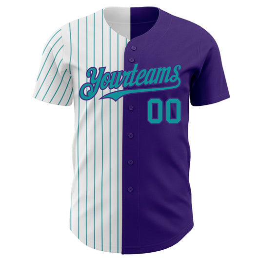 Custom Purple White-Teal Pinstripe Authentic Split Fashion Baseball Jersey - Sky-Custom