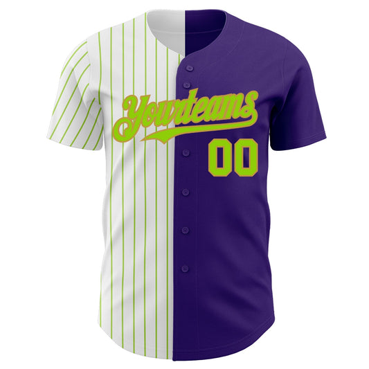 Custom Purple Old Gold-Neon Green Pinstripe Authentic Split Fashion Baseball Jersey - Sky-Custom
