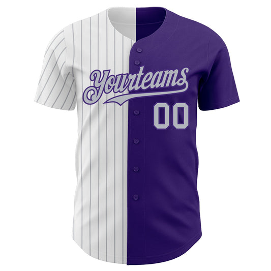 Custom Purple White-Gray Pinstripe Authentic Split Fashion Baseball Jersey - Sky-Custom