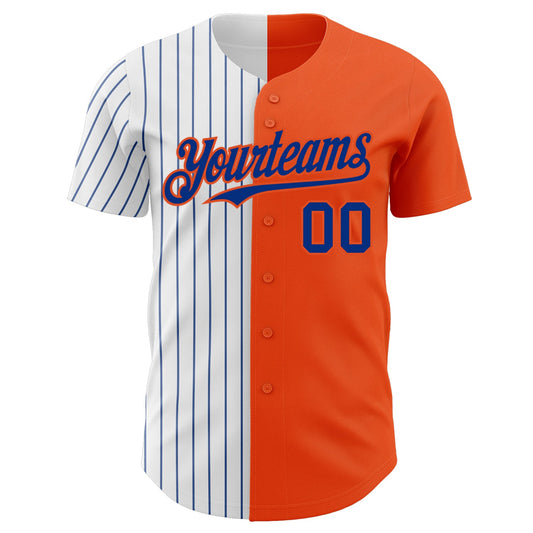 Custom Orange White-Royal Pinstripe Authentic Split Fashion Baseball Jersey - Sky-Custom