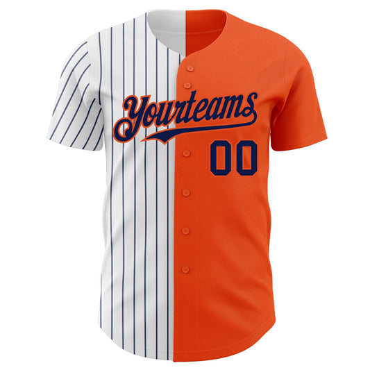 Custom Orange White-Navy Pinstripe Authentic Split Fashion Baseball Jersey - Sky-Custom