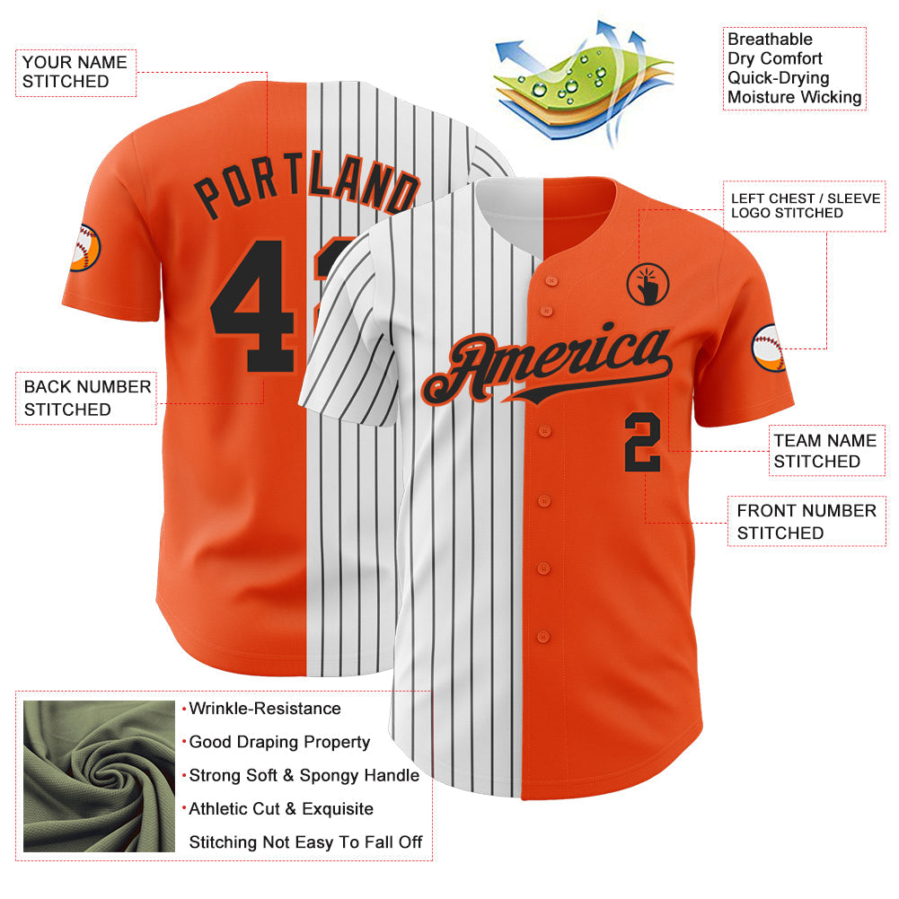 Custom Orange White-Black Pinstripe Authentic Split Fashion Baseball Jersey - Sky-Custom