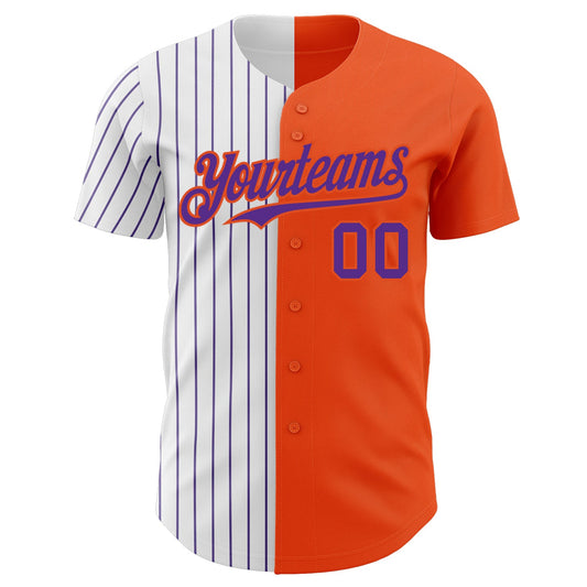 Custom Orange White-Purple Pinstripe Authentic Split Fashion Baseball Jersey - Sky-Custom