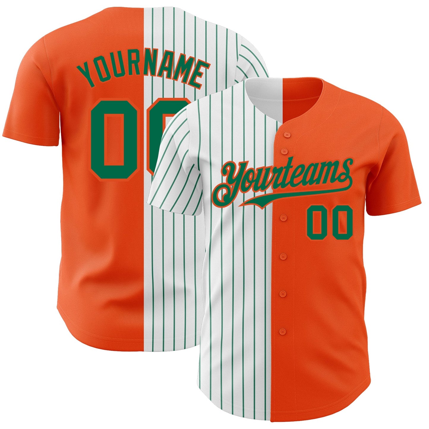 Custom Orange White-Kelly Green Pinstripe Authentic Split Fashion Baseball Jersey - Sky-Custom