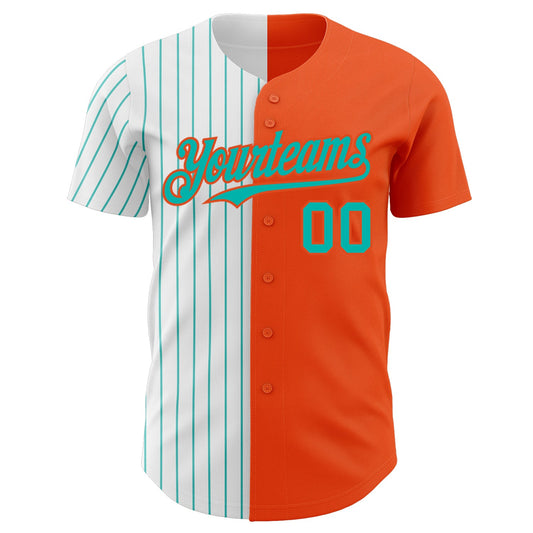 Custom Orange White-Aqua Pinstripe Authentic Split Fashion Baseball Jersey - Sky-Custom
