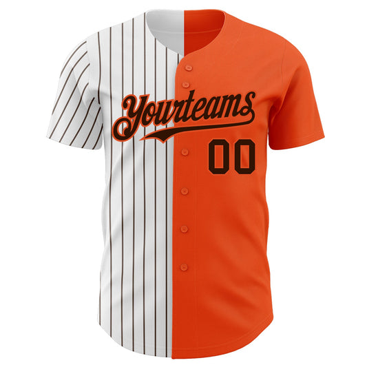 Custom Orange White-Brown Pinstripe Authentic Split Fashion Baseball Jersey - Sky-Custom