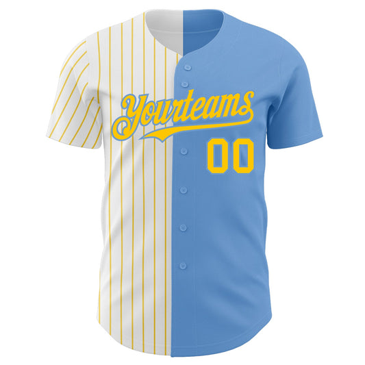 Custom Light Blue White-Yellow Pinstripe Authentic Split Fashion Baseball Jersey - Sky-Custom