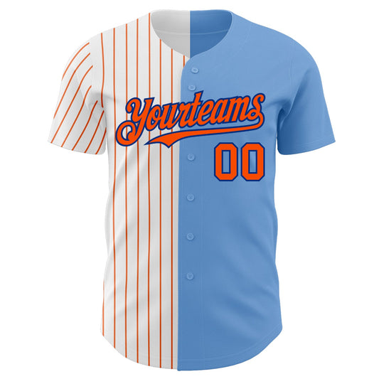 Custom Light Blue Royal-Orange Pinstripe Authentic Split Fashion Baseball Jersey - Sky-Custom