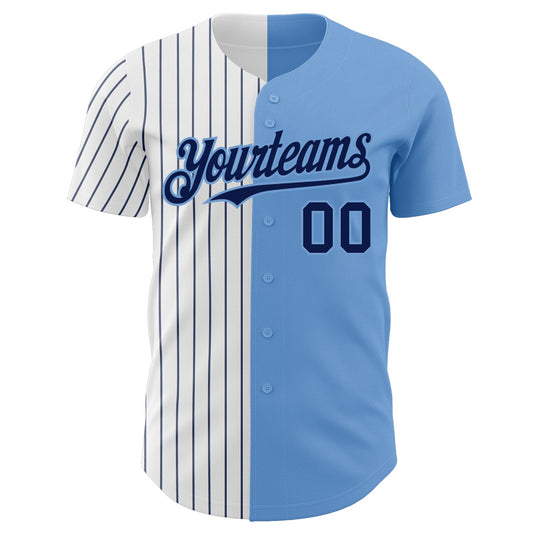 Custom Light Blue White-Navy Pinstripe Authentic Split Fashion Baseball Jersey - Sky-Custom
