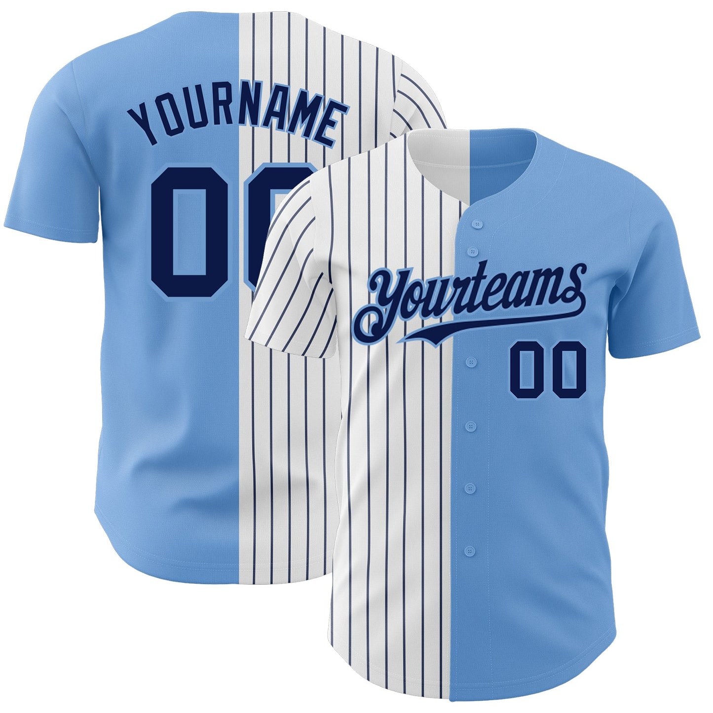 Custom Light Blue White-Navy Pinstripe Authentic Split Fashion Baseball Jersey - Sky-Custom