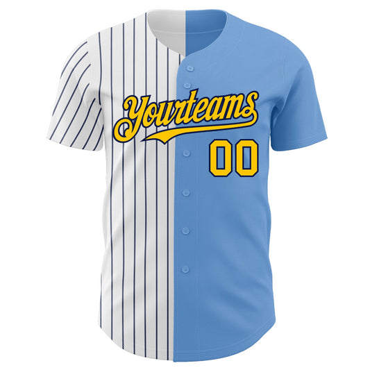Custom Light Blue Yellow-Navy Pinstripe Authentic Split Fashion Baseball Jersey - Sky-Custom