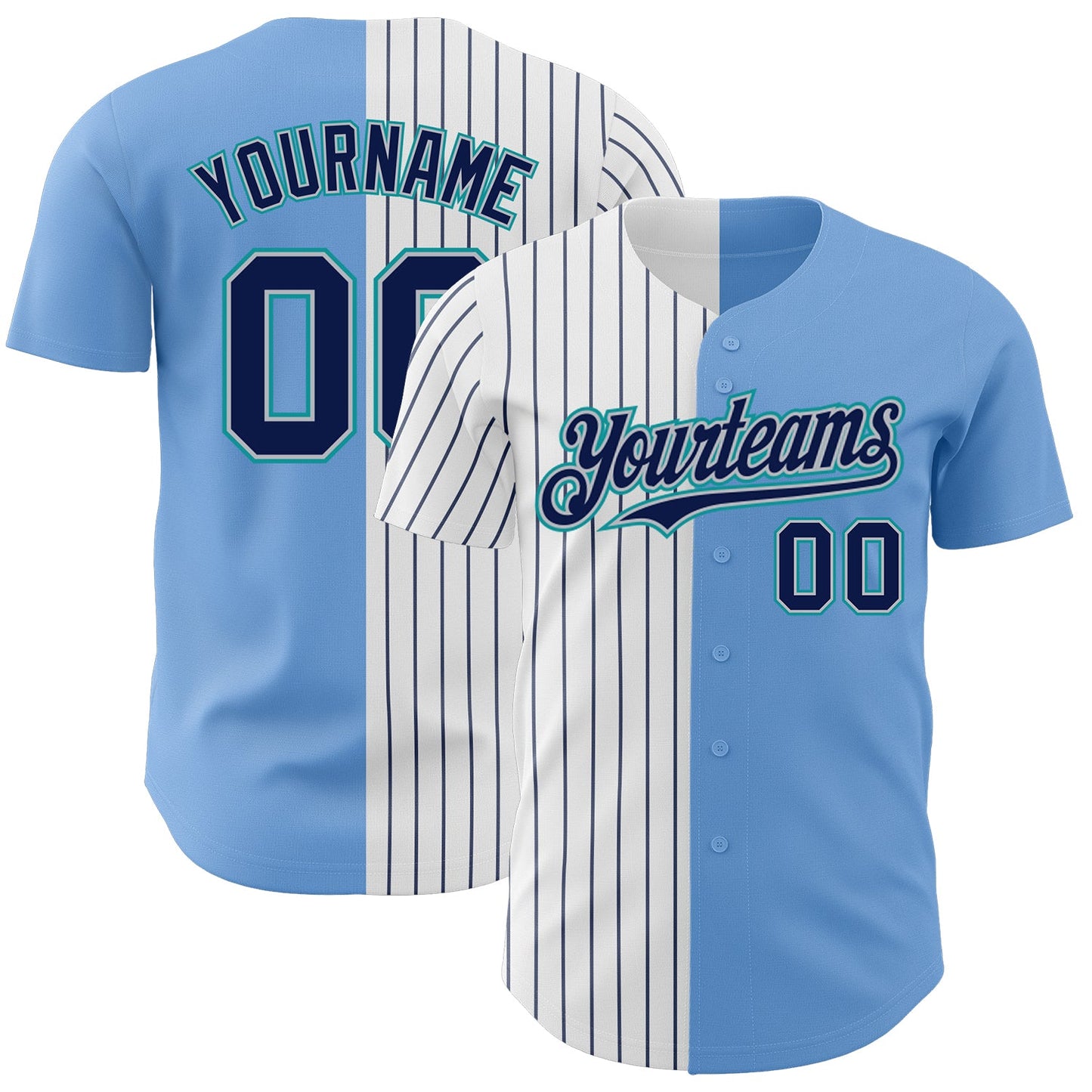 Custom Light Blue Gray Teal-Navy Pinstripe Authentic Split Fashion Baseball Jersey - Sky-Custom