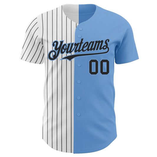 Custom Light Blue White-Black Pinstripe Authentic Split Fashion Baseball Jersey - Sky-Custom