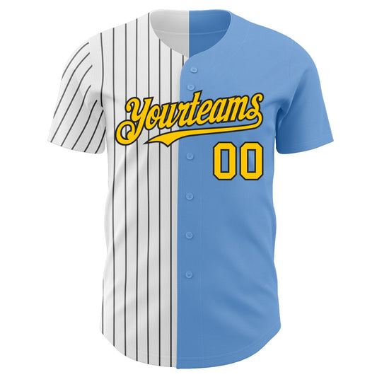 Custom Light Blue Yellow-Black Pinstripe Authentic Split Fashion Baseball Jersey - Sky-Custom