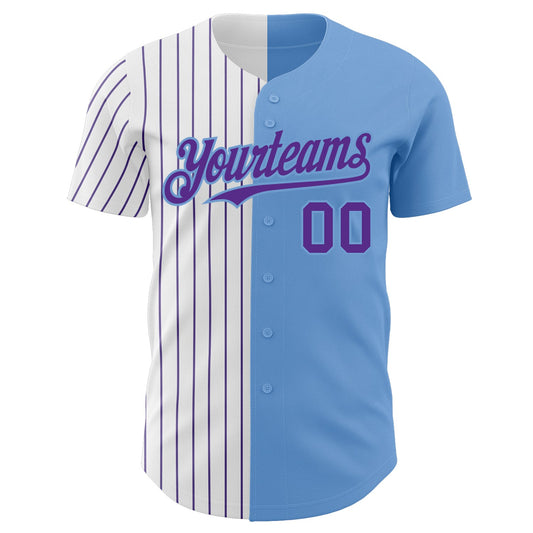 Custom Light Blue White-Purple Pinstripe Authentic Split Fashion Baseball Jersey - Sky-Custom