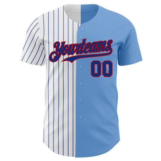 Custom Light Blue Red-Royal Pinstripe Authentic Split Fashion Baseball Jersey - Sky-Custom