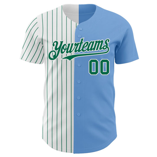 Custom Light Blue White-Kelly Green Pinstripe Authentic Split Fashion Baseball Jersey - Sky-Custom