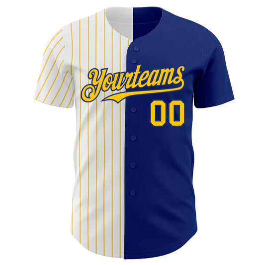 Custom Royal White-Yellow Pinstripe Authentic Split Fashion Baseball Jersey - Sky-Custom