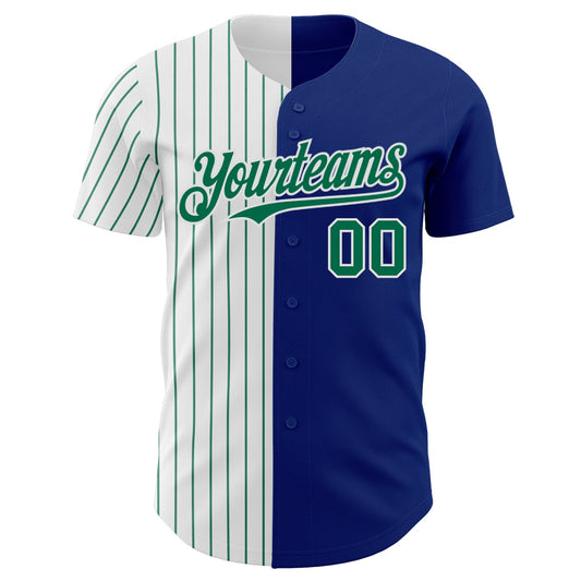 Custom Royal White-Kelly Green Pinstripe Authentic Split Fashion Baseball Jersey - Sky-Custom