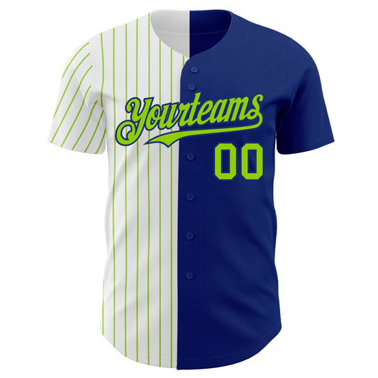 Custom Royal White-Neon Green Pinstripe Authentic Split Fashion Baseball Jersey - Sky-Custom