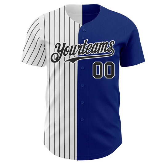 Custom Royal White-Black Pinstripe Authentic Split Fashion Baseball Jersey - Sky-Custom