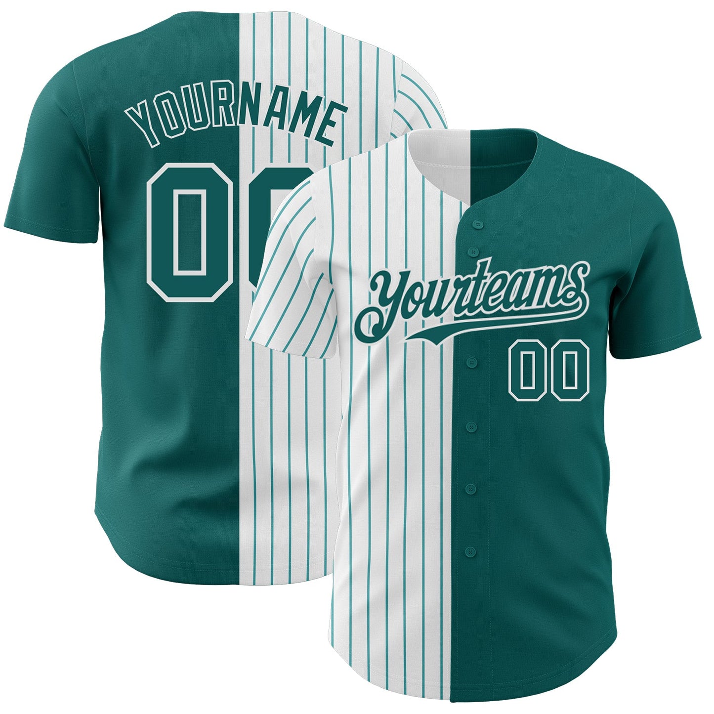 Custom Teal White-Teal Pinstripe Authentic Split Fashion Baseball Jersey - Sky-Custom