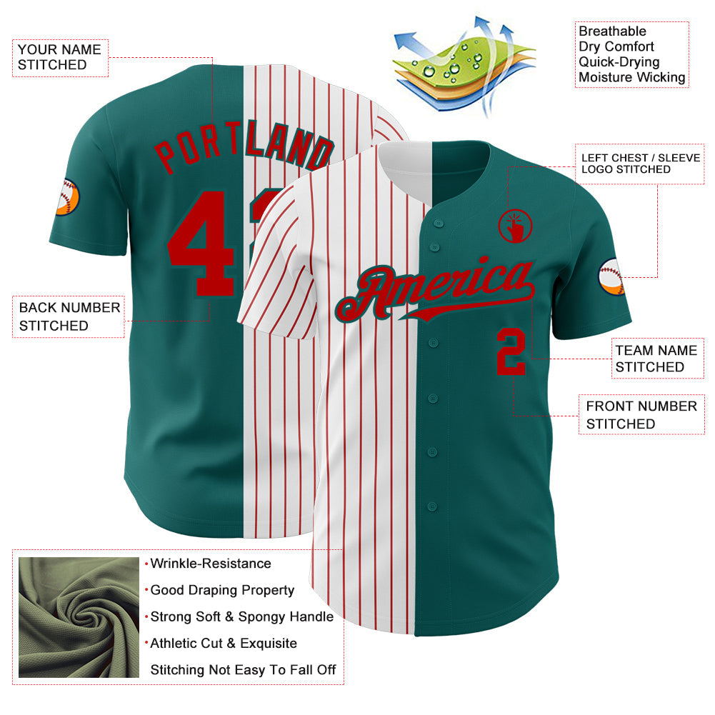 Custom Teal White-Red Pinstripe Authentic Split Fashion Baseball Jersey - Sky-Custom