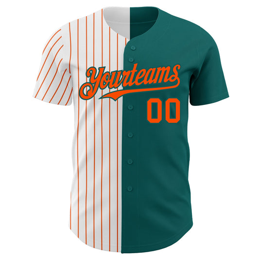 Custom Teal White-Orange Pinstripe Authentic Split Fashion Baseball Jersey - Sky-Custom