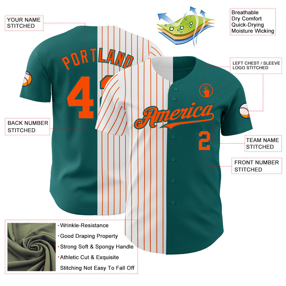 Custom Teal White-Orange Pinstripe Authentic Split Fashion Baseball Jersey - Sky-Custom