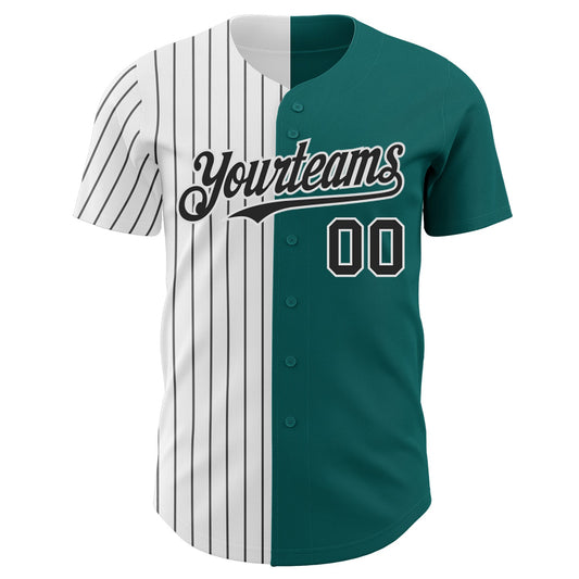 Custom Teal White-Black Pinstripe Authentic Split Fashion Baseball Jersey - Sky-Custom