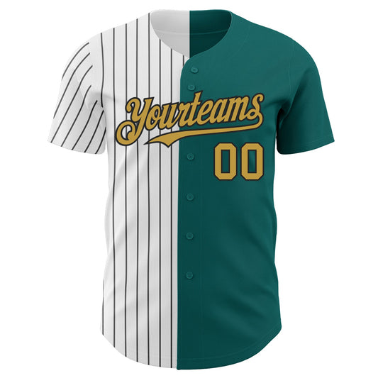 Custom Teal Old Gold-Black Pinstripe Authentic Split Fashion Baseball Jersey - Sky-Custom