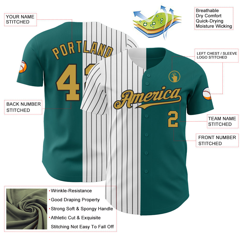 Custom Teal Old Gold-Black Pinstripe Authentic Split Fashion Baseball Jersey - Sky-Custom