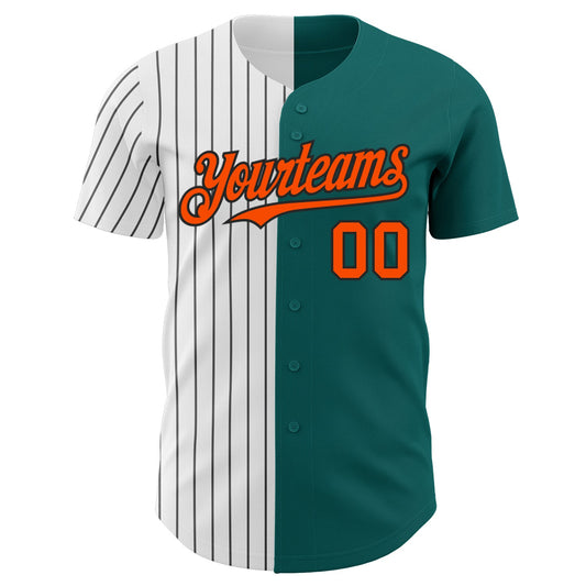 Custom Teal Orange-Black Pinstripe Authentic Split Fashion Baseball Jersey - Sky-Custom