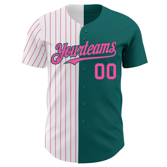 Custom Teal White-Pink Pinstripe Authentic Split Fashion Baseball Jersey - Sky-Custom
