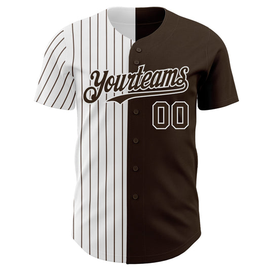 Custom Brown White-Brown Pinstripe Authentic Split Fashion Baseball Jersey - Sky-Custom
