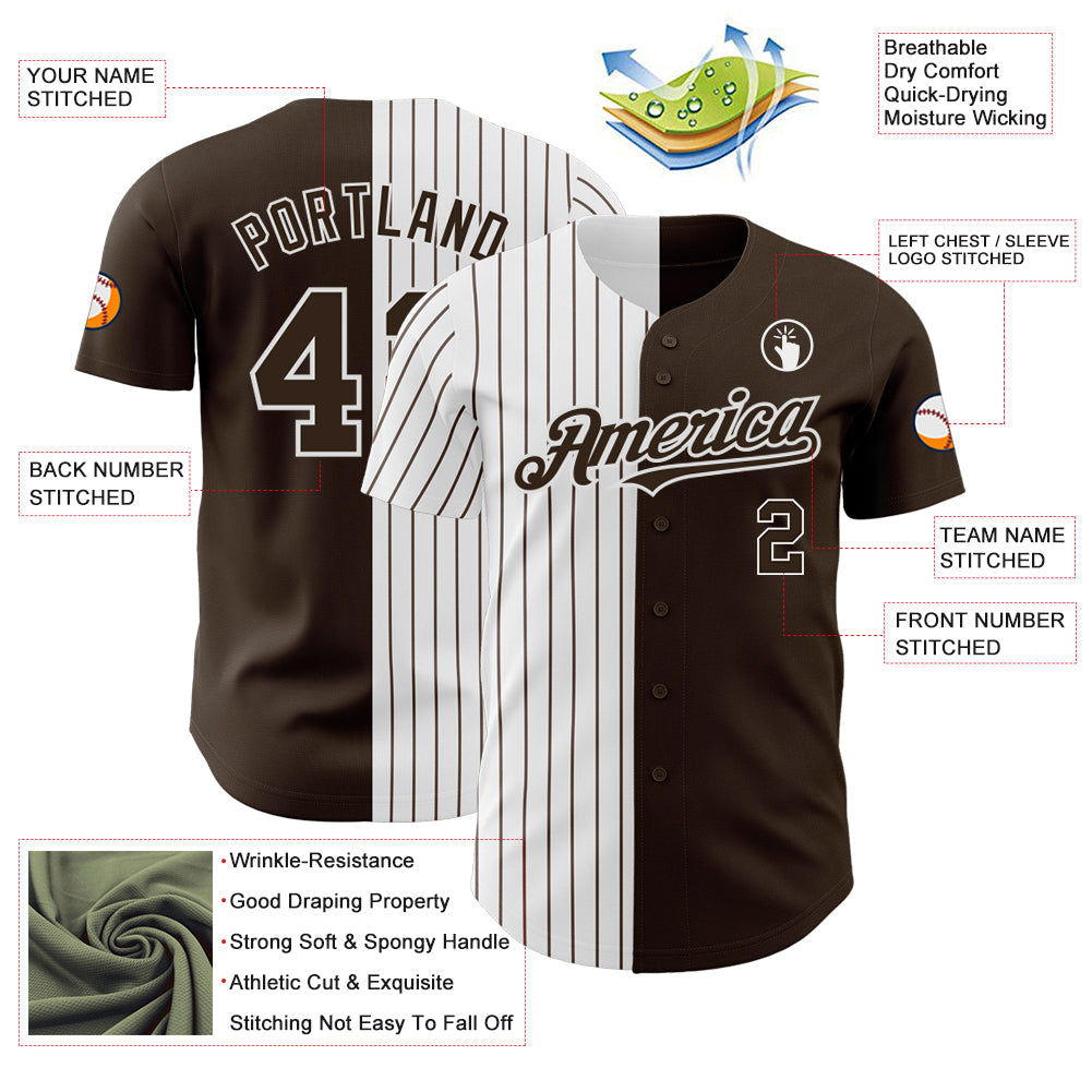 Custom Brown White-Brown Pinstripe Authentic Split Fashion Baseball Jersey - Sky-Custom