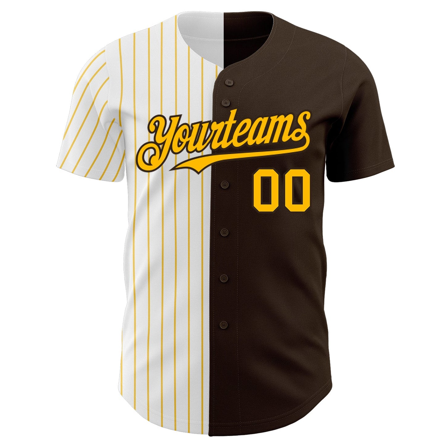 Custom Brown White-Gold Pinstripe Authentic Split Fashion Baseball Jersey - Sky-Custom