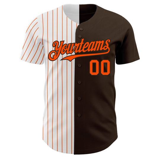 Custom Brown White-Orange Pinstripe Authentic Split Fashion Baseball Jersey - Sky-Custom