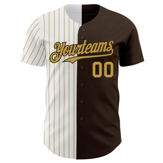 Custom Brown White-Old Gold Pinstripe Authentic Split Fashion Baseball Jersey - Sky-Custom