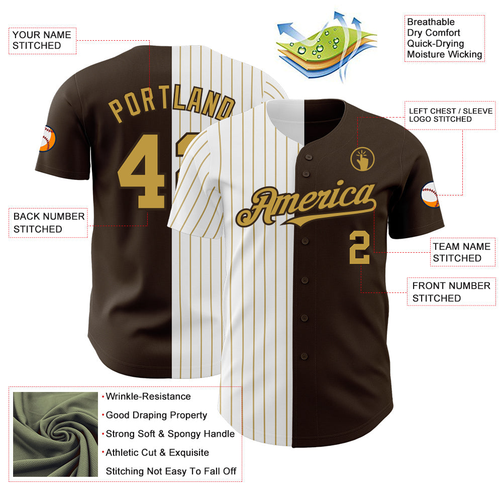 Custom Brown White-Old Gold Pinstripe Authentic Split Fashion Baseball Jersey - Sky-Custom